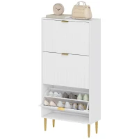 HOMCOM Schuhschrank schmal mit 3 gerillten Türen und verstellbaren Regalen für 18 Paar Schuhe 60x24x128 cm Weiß(m-1)