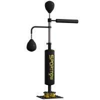 SPORTNOW Saco de boxeo vertical con dos pelotas de velocidad poste giratorio de boxeo ajustable en altura 84x36x140-205 cm Negro