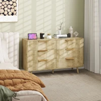 HOMCOM Kommode 6 Schubladen skandinavisch mit Griffen und Kieferfüßen, für Schlafzimmer, Wohnzimmer, Flur, 120x40x76cm, Eiche(m-5)