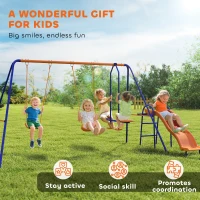 Outsunny Conjunto de Baloiços 4 em 1 com 2 Baloiços Individuais 1 Baloiço Planador e 1 Escorrega 367x192x180 cm Multicor(m-8)