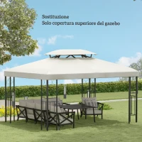Outsunny Copertura per Gazebo da Giardino Tetto Sostitutivo Anti-UV Impermeabile in Poliestere 3x4m, Beige(m-7)