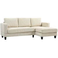 HOMCOM Ecksofa aus Rippvelours, 3-Sitzer Sofa mit Ottomane und dick gepolstertem Federkissen, Breite 214 cm, Beige(m-6)