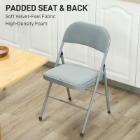HOMCOM Set of 4 indoor folding and portable chairs with velvet padded seats and backrests, steel frame, light gray(m-5)