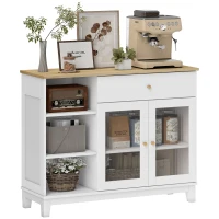 HOMCOM Wohnzimmerschrank mit gerillten Glastüren, Schublade, 3 offenen Fächern und verstellbaren Regalen, Weiß(m-6)