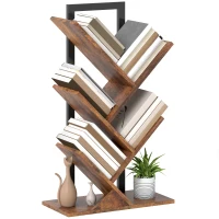 HOMCOM Four-Section Tree Bookcase - Wood-Effect(m-10)