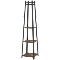 HOMCOM Kleiderständer mit 8 Haken, 3 Regalen und oberer Ablage, 34x34x170 cm, Braun