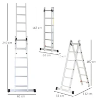 HOMCOM Multifunktionsleiter aus Aluminium 2,5 m, faltbar und tragbar, rutschfester Fuß, maximale Traglast 150 kg, Silber(m-3)