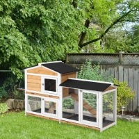 PawHut Kaninchenstall aus Holz mit Häuschen, Rampe und Umzäuntem Freigehege, Gelb und Schwarz(m-2)