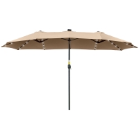 Outsunny Doppelschirm 4,5m mit 48 LED-Lichtern und Kurbel, Khaki