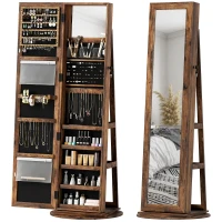 HOMCOM Bodenspiegel Schmuckschrank 360° drehbar mit Regalen und Schlüsselverschluss, 55x55x161 cm, Rustikales Braun(m-5)
