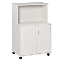 HOMCOM Rollbarer Mehrzweck-Küchenwagen mit Rädern, Schrank und Ablage für die Mikrowelle, hoher Schrank aus Spanplatte, 60,4x40,3x97cm Weiß(m-5)