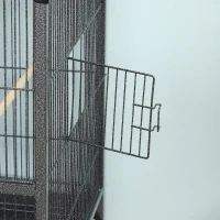 PawHut Cage à oiseaux avec séparation mangeoire et perchoir 95L x 45,5l x 102H cm Noir et Gris(m-9)