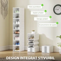 HOMCOM Dulap de Pantofi Modular cu 8 Cutii Stivuibile pentru Pantofi, 26x35x140 cm, Alb(m-4)