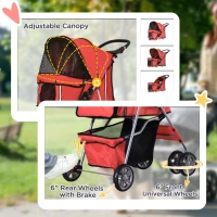 PawHut Pet Stroller for Small Miniature Dogs Cats Foldable Travel Carriage with Wheels Zipper Entry Cup Holder Storage Basket Red(m-6)