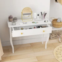 HOMCOM Schminktisch mit großer Schublade und geschwungenen Beinen, Schminktisch für Schlafzimmer, 100 x 40 x 74 cm, weiß(m-4)