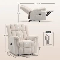 HOMCOM Massagesessel, elektrisch und beheizbar, neigbarer Sessel mit manuell verstellbarer Rückenlehne, 85x91x104cm, beige(m-3)