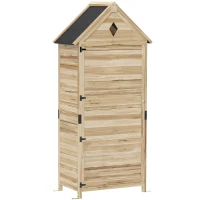 Outsunny Garden Shed with 4 Shelves, Wooden Storage Shed, Waterproof Asphalt Roof, 80 x 49 x 170 cm, Light Brown(m-1)