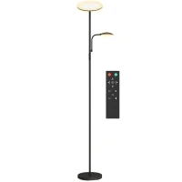 HOMCOM Stehleuchte mit 2 Lichtpunkten in 4 Stufen einstellbar, Temperatur 2700K-6500K und Fernbedienung, Schwarz(m-1)