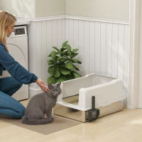 PawHut Katzenstreu Wasserdicht mit erhöhten Wänden, Schale und Schaufel, aus ABS, 71x50,8x35,5 cm, Weiß(m-2)