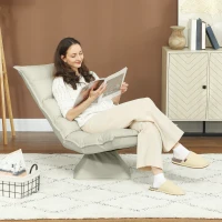HOMCOM Fauteuil de sol paresseux pivotant 360° avec dossier inclinable design capitonné 62 x 62 x 95 cm beige(m-2)