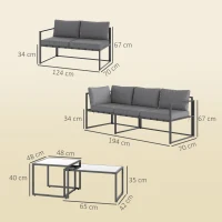 Outsunny Gartenmöbel-Set für den Außenbereich mit 2 Sofas und 2 Nesttischen aus Sicherheitsglas, Grau(m-3)