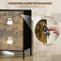 HOMCOM Móvel Arquivo para Escritório com 2 Gavetas Bloco de Gavetas para Arquivos com Fechadura para Pastas Suspensas Tamanho A4 e Carta 80x39x73,5 cm Preto e Marrom(m-5)