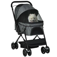PawHut Pet Stroller Pushchair Foldable Travel Dog Cat Carriage w/ Reversible Handle Brake Basket(m-11)