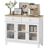 HOMCOM Buffet Wohnzimmerschrank mit 2 Schränken mit geriffelten gehärteten Glastüren, 2 Schubladen und verstellbaren Regalen, 100 x 35 x 80,3 cm, weiß(m-1)