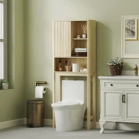 HOMCOM WC-Regal über Toilette mit Schiebetür, Fächern und verstellbarem Regal, weiß(m-5)