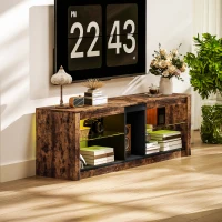 HOMCOM TV-Möbel mit LED-Lichtern und Fernbedienung, offene Regale und Fächer, 140x35x47cm, braun(m-4)