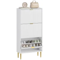 HOMCOM Schuhschrank schmal mit 3 gerillten Türen und verstellbaren Regalen für 18 Paar Schuhe 60x24x128 cm Weiß(m-6)