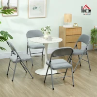 HOMCOM Set of 4 indoor folding and portable chairs with velvet padded seats and backrests, steel frame, light gray(m-10)