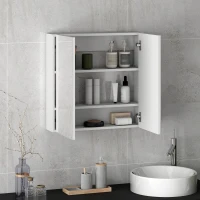 HOMCOM 60 x 15 cm Double Door Bathroom Mirror Cabinet - White(m-8)