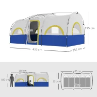 Outsunny Tenda de Campismo Familiar Tipo Túnel para 4-6 Pessoas Impermeável 3.000 mm Dobrável 435x251x195 cm Azul e Cinzento(m-3)