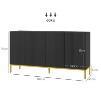 HOMCOM Buffet zeitgenössisches Design graphisch 2 Schränke Tür höhenverstellbare Regale Holz Schwarz Metall Gold(m-3)