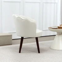 HOMCOM Sessel Coquillage Wohnzimmerstuhl mit Rückenlehne und Kissen samtig, Beine aus Hevea-Holz, Creme(m-4)