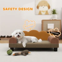 PawHut Elevated Dog Sofa Bed, Breathable Pet Sofa with Backrest and Armrest for Small Dogs, Brown(m-5)