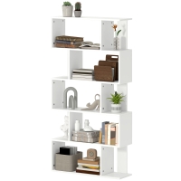 HOMCOM Asymmetrisches Regal in S-Form mit 5 Ebenen und 10 offenen Regalen, aus Holz, 80x24x159 cm, Weiß