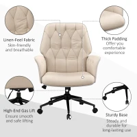 HOMCOM Linen Office Chair, Mid Back Computer Desk Chair with Adjustable Height, Beige(m-7)