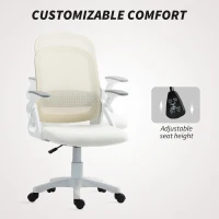 HOMCOM Breathable Mesh Office Chair, Ergonomic Swivel Computer Chair with Flip-up Armrests, Lumbar Back Support for Home/Office, White(m-6)