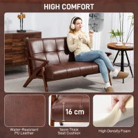 HOMCOM Compact 2 Seater Sofa, Vintage Tufted Loveseat Sofa with Solid Wood Legs, PU Leather Small Couch Settee for Living Room, Bedroom, Home Office, 133 x 81 x 78.5 cm, Brown(m-4)
