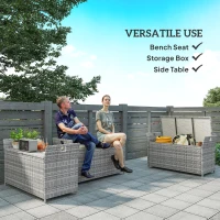 Outsunny Outdoor White Wicker Resin Storage Bench 250L with Removable Cushion, for Garden, Balcony(m-4)