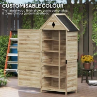 Outsunny Garden Shed with 4 Shelves, Wooden Storage Shed, Waterproof Asphalt Roof, 80 x 49 x 170 cm, Light Brown(m-7)