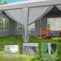 Outsunny Popup-Gartenpavillon Faltbarer Pavillon 6 x 3 x 2,7 m 4 abnehmbare Seitenwände 4 Fenster Transporttasche Hellgrau(m-4)