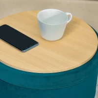 HOMCOM Pouf-Container 2-in-1 mit Hocker- und Tischfunktion, in Holz und Grünem Stoff, Metall mit Goldfinish, 36x36x45cm(m-3)