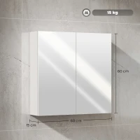 HOMCOM 60 x 15 cm Double Door Bathroom Mirror Cabinet - White(m-3)