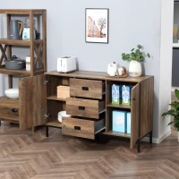 HOMCOM Sideboard Aufbewahrungsschrank mit 2 Schränken 3-stufig verstellbares Regal 3 Schubladen zeitgemäßer Stil - Maße 120L x 39,5B x 77H cm(m-4)