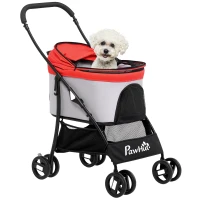 PawHut Carrito para Perros Pequeños 3 en 1 con Vagón Desmontable Cesta de Almacenaje Correas de Seguridad y Cojín Rojo(m-10)