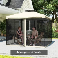 Outsunny Zanzariera per Gazebo Tende di Ricambio Universale con Cerniere, 302x207cm - Nero e Beige(m-6)