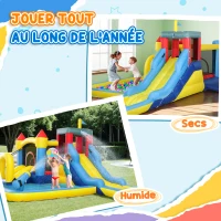 AIYAPLAY Schloss aufblasbar mit Gebläse Wasserpark Rutschen, Trampolin, Kletterwand, Wasserpistole, Basketballkorb(m-4)